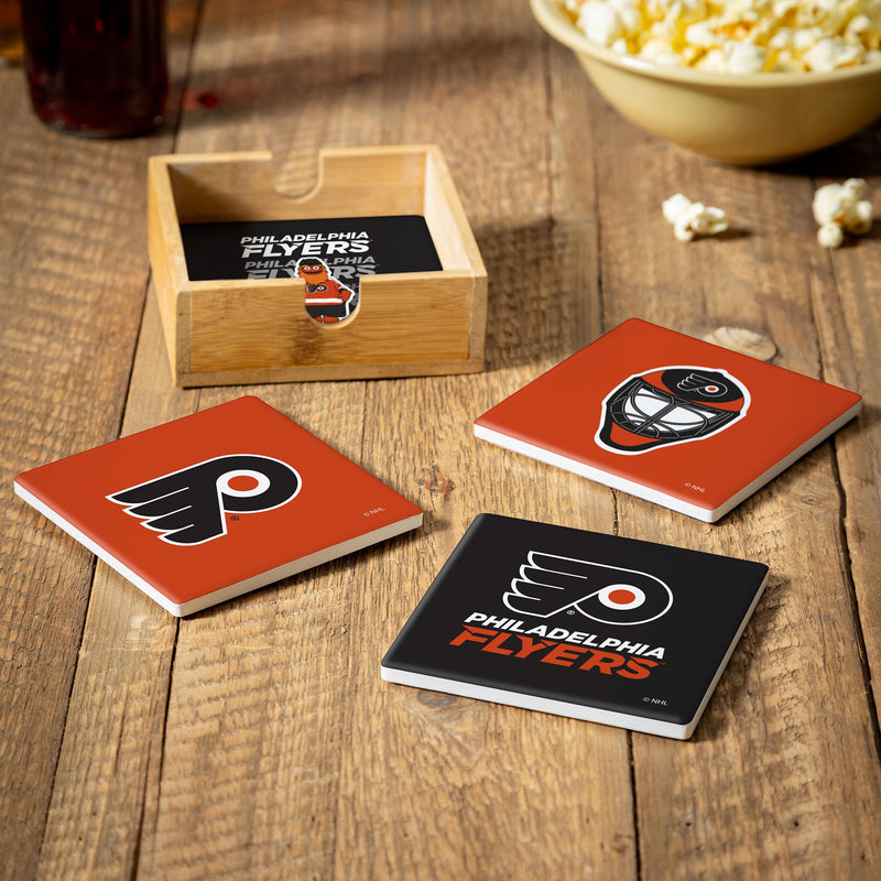 Philadelphia Flyers Ceramic Coasters Set, 4pcs with Wood Caddy