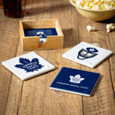 Toronto Maple Leafs Ceramic Coasters Set, 4pcs with Wood Caddy