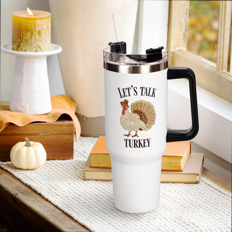 Let's Talk Turkey Canyon Cup, Double Wall Stainless Steel w/ Straw, 40oz, Gift Box