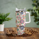 Geometric Tapestry Canyon Cup, Double Wall Stainless Steel w/ Straw, 40oz, Gift Box