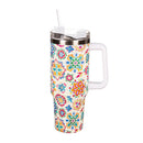 Geometric Tapestry Canyon Cup, Double Wall Stainless Steel w/ Straw, 40oz, Gift Box
