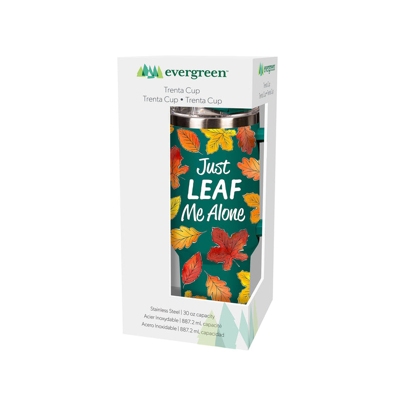 Just Leaf Me Alone Trenta Cup, Double Wall Stainless Steel w/ Straw, 30oz, Gift Box