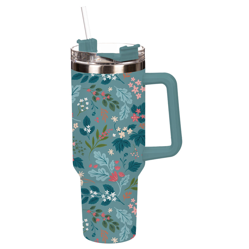 Bursting Botanicals Tumbler Stainless-Steel Trenta Cup w/ Straw, 30oz, Gift Box