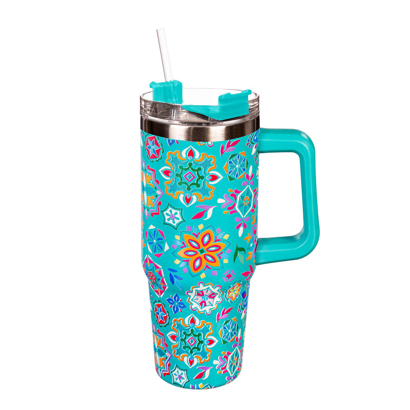 Geometric Tapestry Trenta Cup, Double Wall Stainless Steel w/ Straw, 30oz, Gift Box