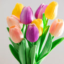 12"H Real Feel Tulip 3 Stem Bunch, Purple, Yellow, Pink 3 ASST
