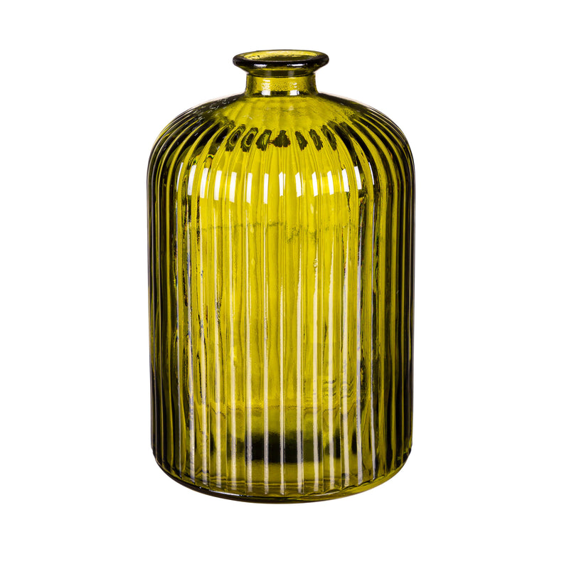 VivaStyle Vase, Green Ribbed Vase, 9"