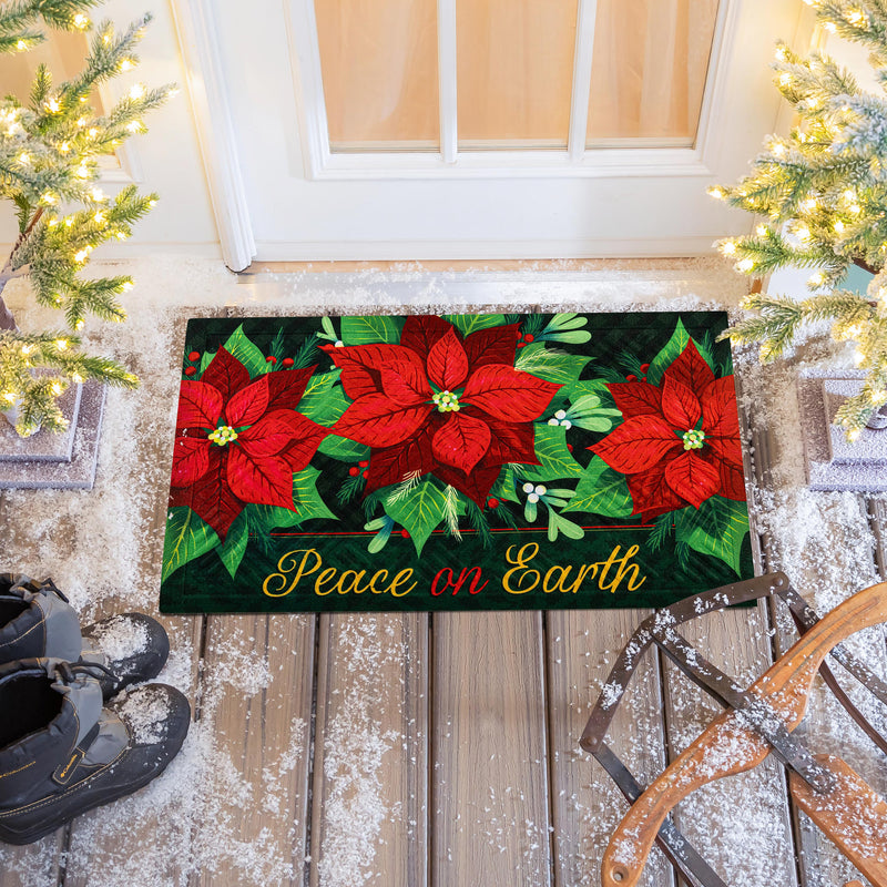 Peace On Earth Poinsettia Embossed Mat