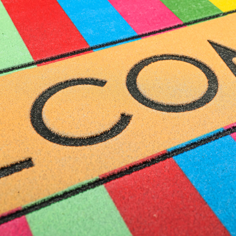 Multicolor Stripe Welcome Flocked Floor Mat