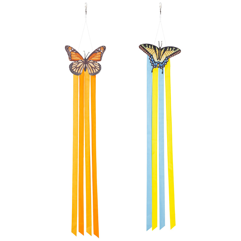 Shaped Fabric Butterfly Wind Spinner, 2 Asst: Monarch/Swallowtail,45594