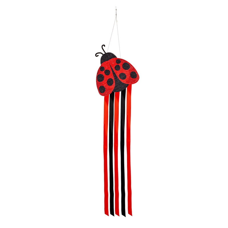 Evergreen Wind,Ladybug Welcome Shaped Fabric Wind Spinner,10.5x0.1x40 Inches