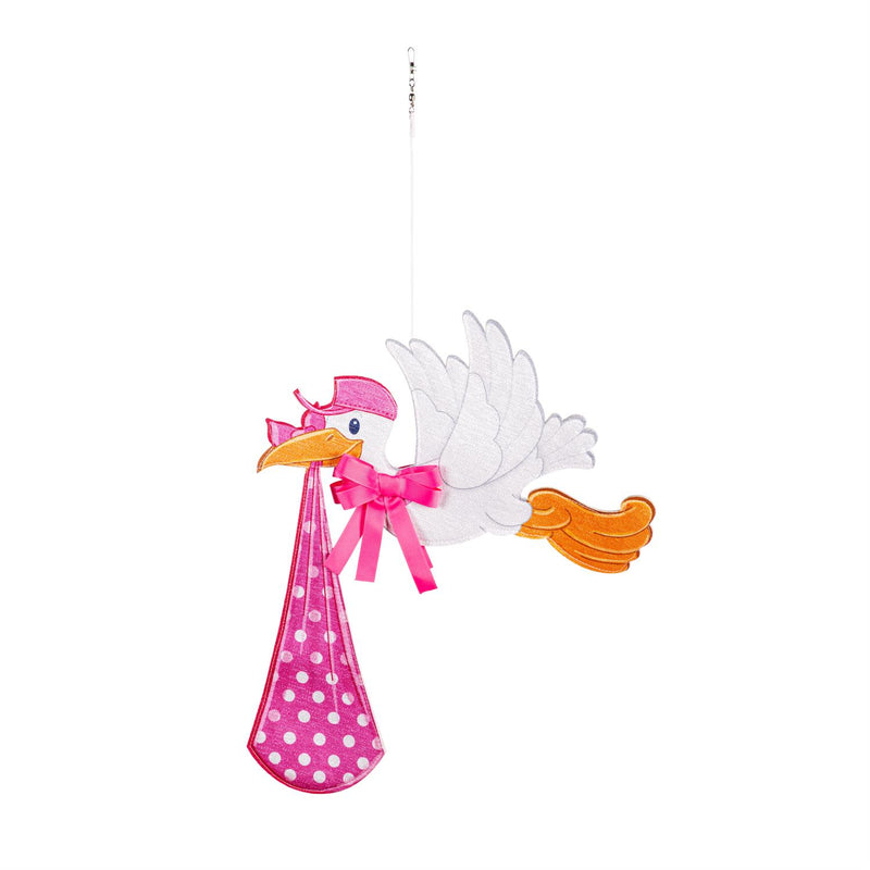 Stork with Special Delivery Shaped Wind Spinner, Girl