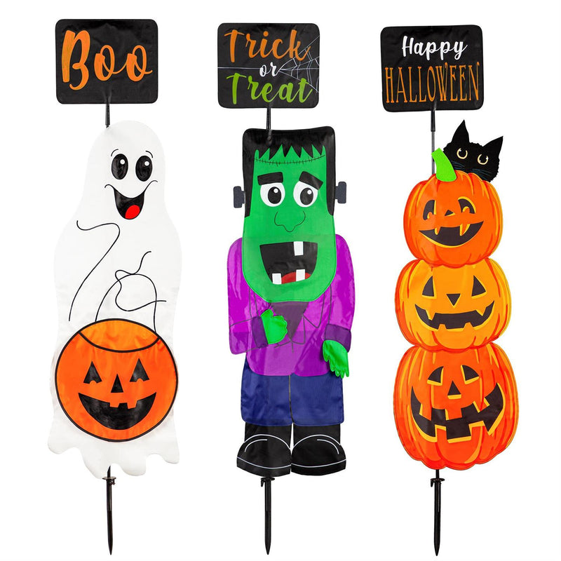 Halloween Sign Trio Fabric Stake, 3 Asst