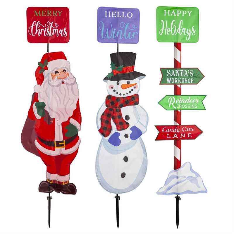 Holiday Fabric Stake, 3 Asst