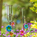 42"H Climbing Flower Rain Gauge, Pink/Green