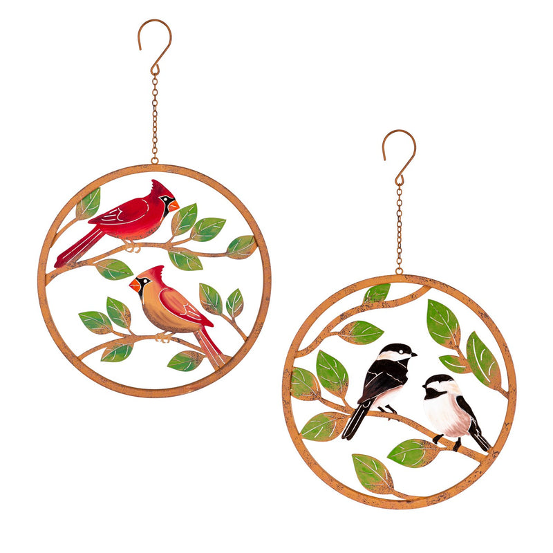 12" Diameter Rusty Friends Hand Painted Hanging Décor, Set of 2,47m3455