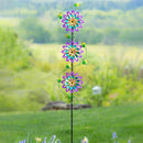 71"H Garden Stake with Spinning Flowers, Violet Trio