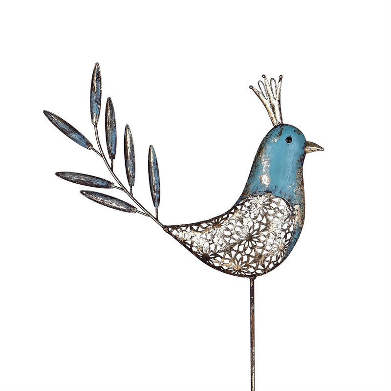 Frilly Birds Garden Stake, Blue Head Bird