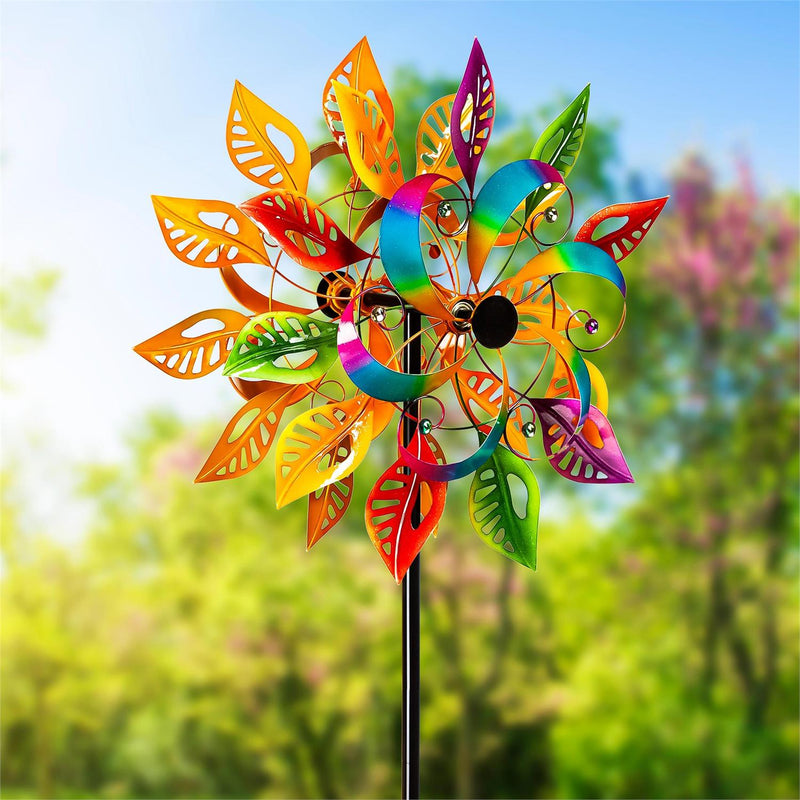 75"H Colorful Filigree Leaves Wind Spinner