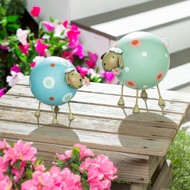 Metal Whimsical Sheep Statuary, Set of 2