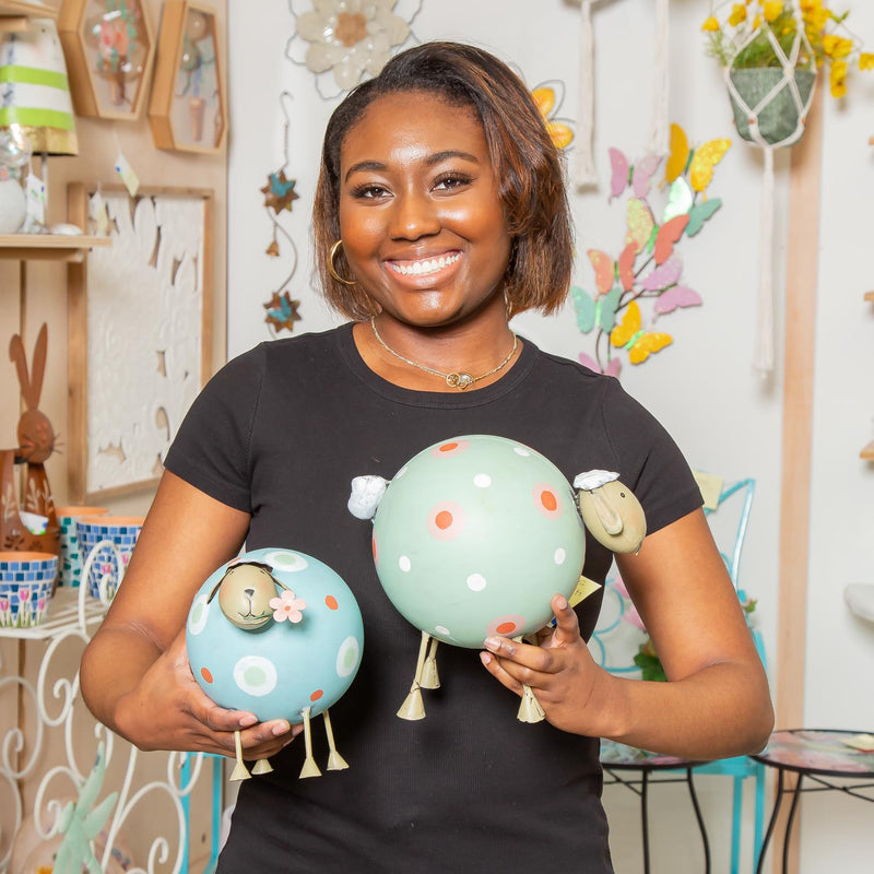 Metal Whimsical Sheep Statuary, Set of 2