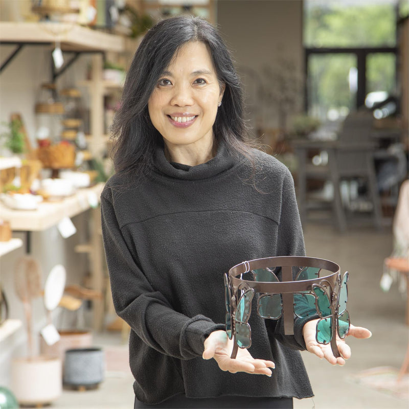 Metal and Glass Butterfly Gazing Ball Stand