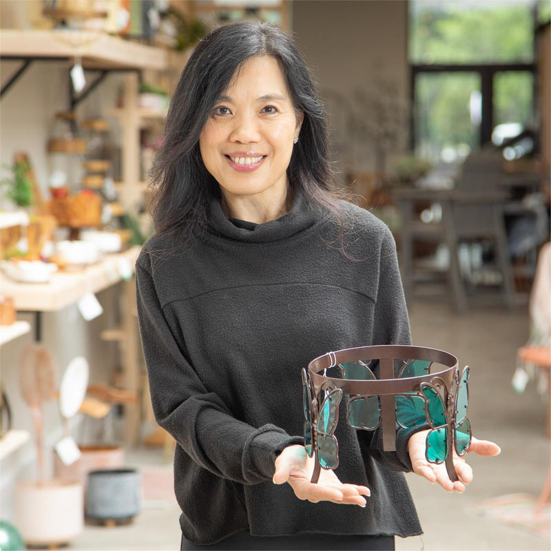 Metal and Glass Butterfly Gazing Ball Stand