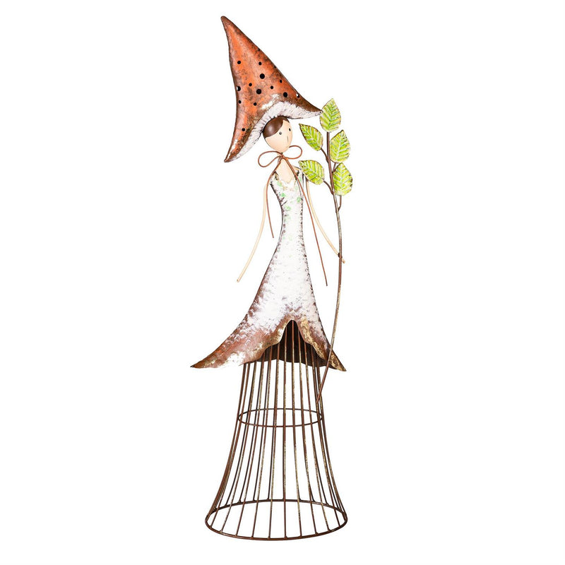 Red Metal Mushroom Fairy Statuary