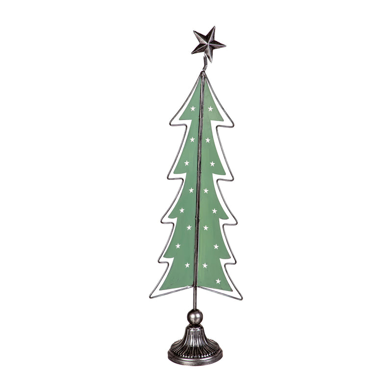 Evergreen Statuary,33" H Pewter Christmas Tree Statuary, Teal,9x10x33.25 Inches