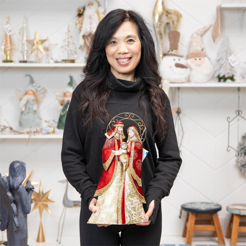 Nativity Garden Statue, Metal & Capiz Statue. Holy Family, 16"H