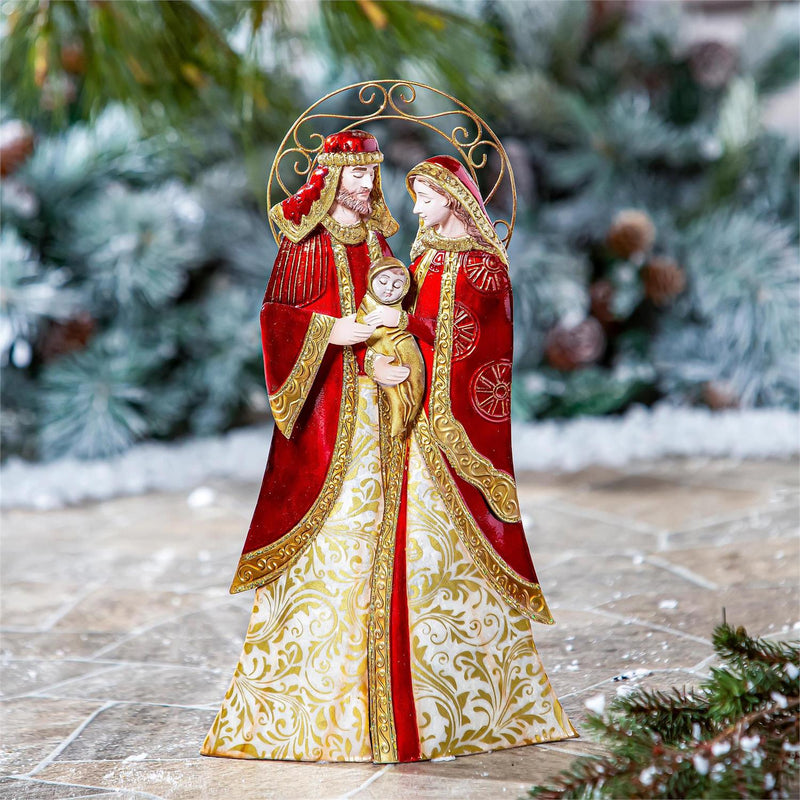 Nativity Garden Statue, Metal & Capiz Statue. Holy Family, 16"H