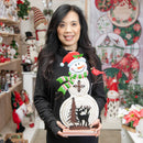 Evergreen Statuary,17"H Solar Metal Snowman With Bird Statue,1.97x11.82x17.52 Inches