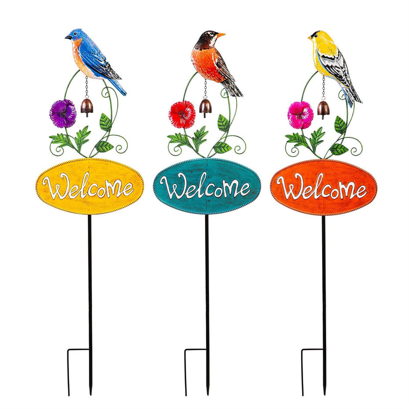 Welcome Bird Metal Garden Stake, 41"