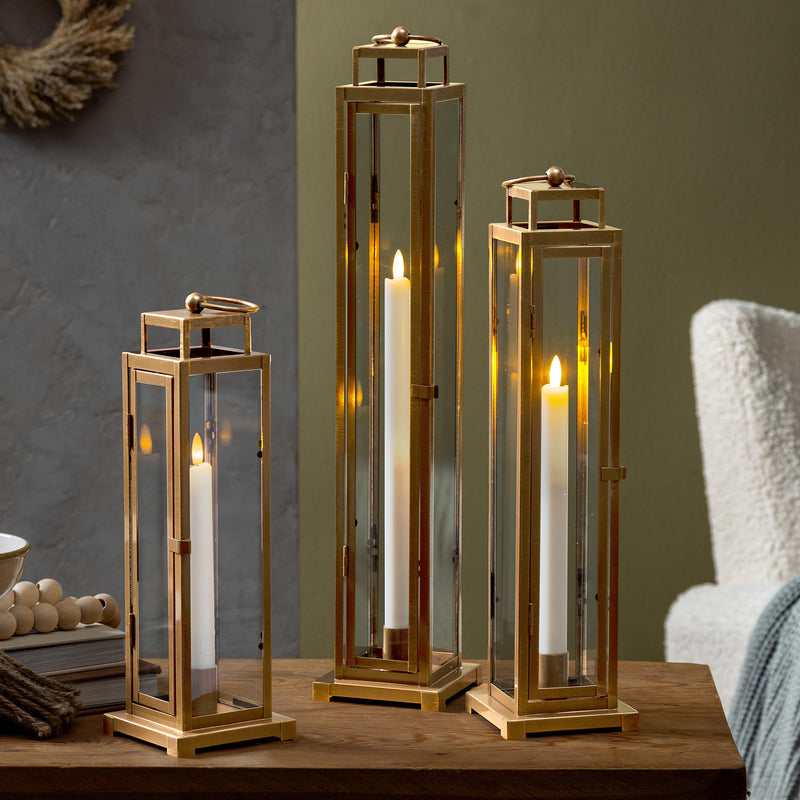 VivaStyle Indoor Lamps & Lighting, LED Lantern, Gold Taper Candle, Set of 3