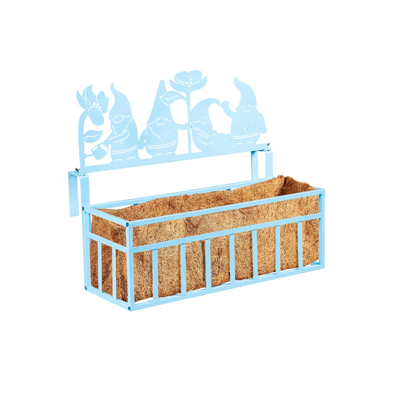 Light Blue Railing Planter with Topper, Gnome Family