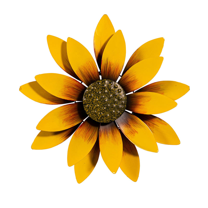 Petal & Plow Wind Spinner, Metal Yellow Sunflower Wall Spinner, 13"