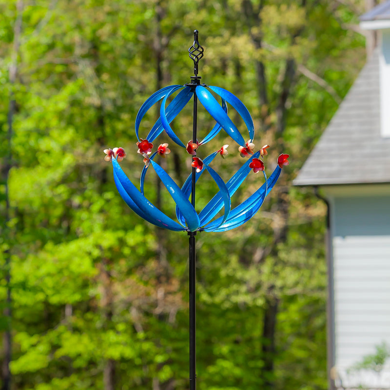 Metal Wind Spinner, Cool Spiral With Copper Flowers, 85"H