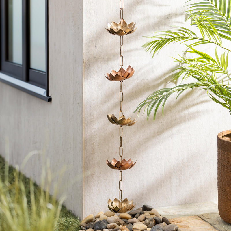 Lotus Metal Rain Chain, 72"H
