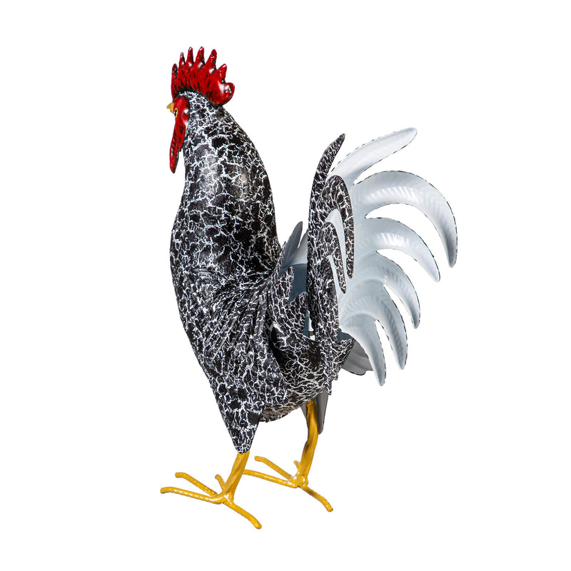 Petal & Plow Garden Statue, Metal Rooster With Dark Feathers, 14"H