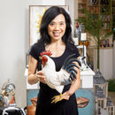 Petal & Plow Garden Statue, Metal Rooster With Light Feathers, 14"H