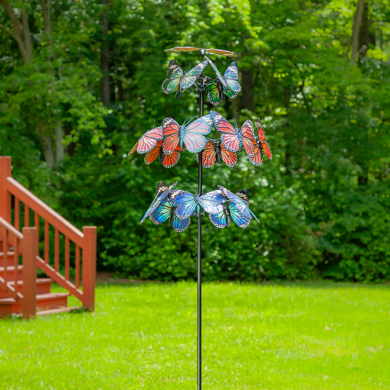 Metal Wind Spinner, Butterfly Family, 85"H