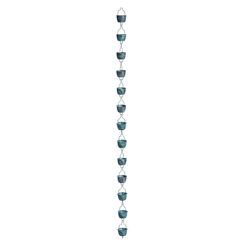 Blue Coastal Rain Chain, Blue Rustic Bucket Rain Chain, 72" H