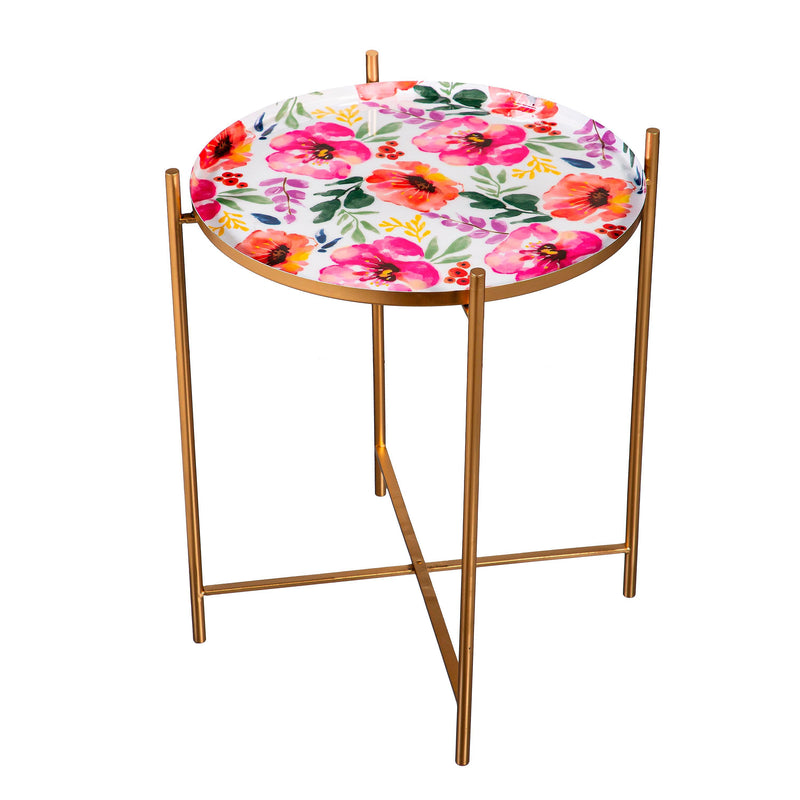 Pastels of Nature Printed Pink Metal Side table