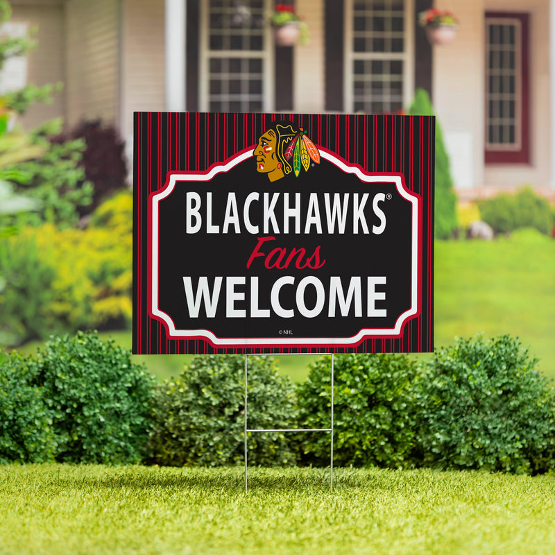 Chicago Blackhawks Yard Sign, "Fans Welcome"