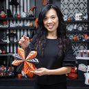 9" LED Paper Hanging Decor, Orange and Black,4led031