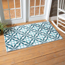 Reversible Weather-Resistant Rug 3'x5' Blue Quilted Lattice