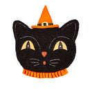 13" Shaped Pillow with Embroidering, Black Cat with Witches Hat,4sp36005