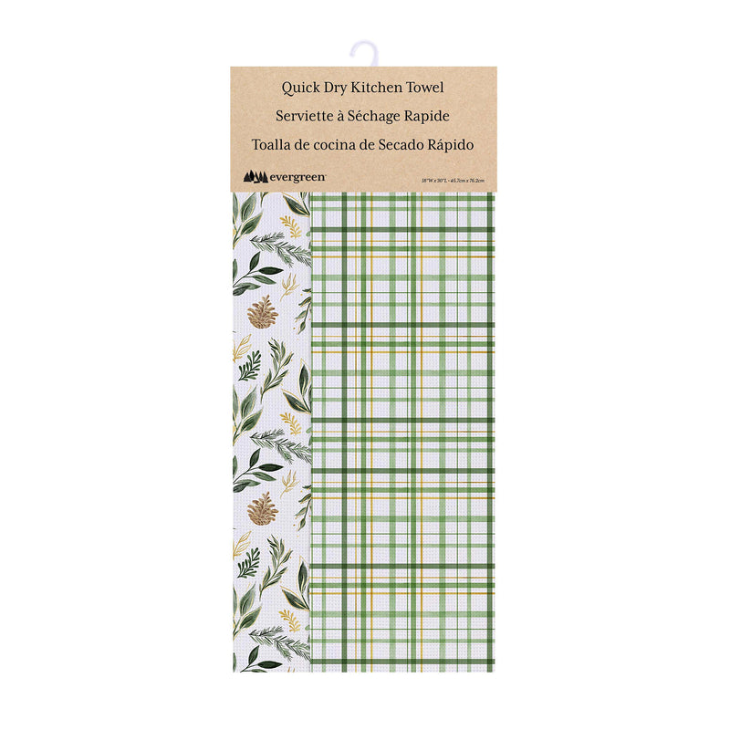Shades of Green Kitchen Towel Quick Dry Waffle Weave Double-Sided, Spruce and Pine, 30"L x 18"W