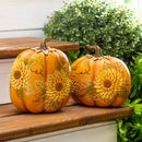Evergreen Statuary,Carved Pumpkins with Sunflowers, Set of 2,7.25x4.25x8.5 Inches