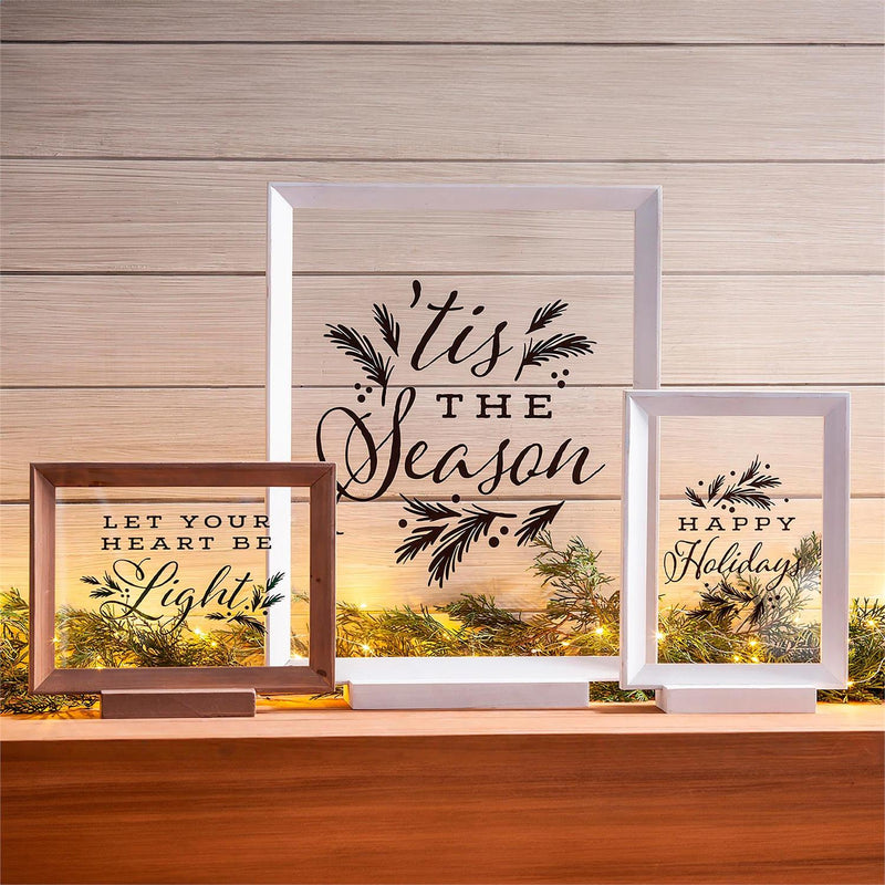 Wood Framed D√©cor, Set of 3 "Happy Holidays" "Let Your Heart Be Light" "Tis the Season"