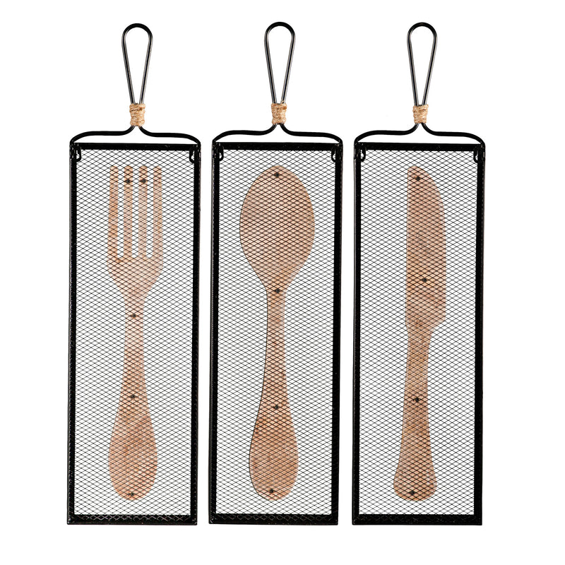 Decorative Cutlery Wood and Metal Wall Décor Set/3